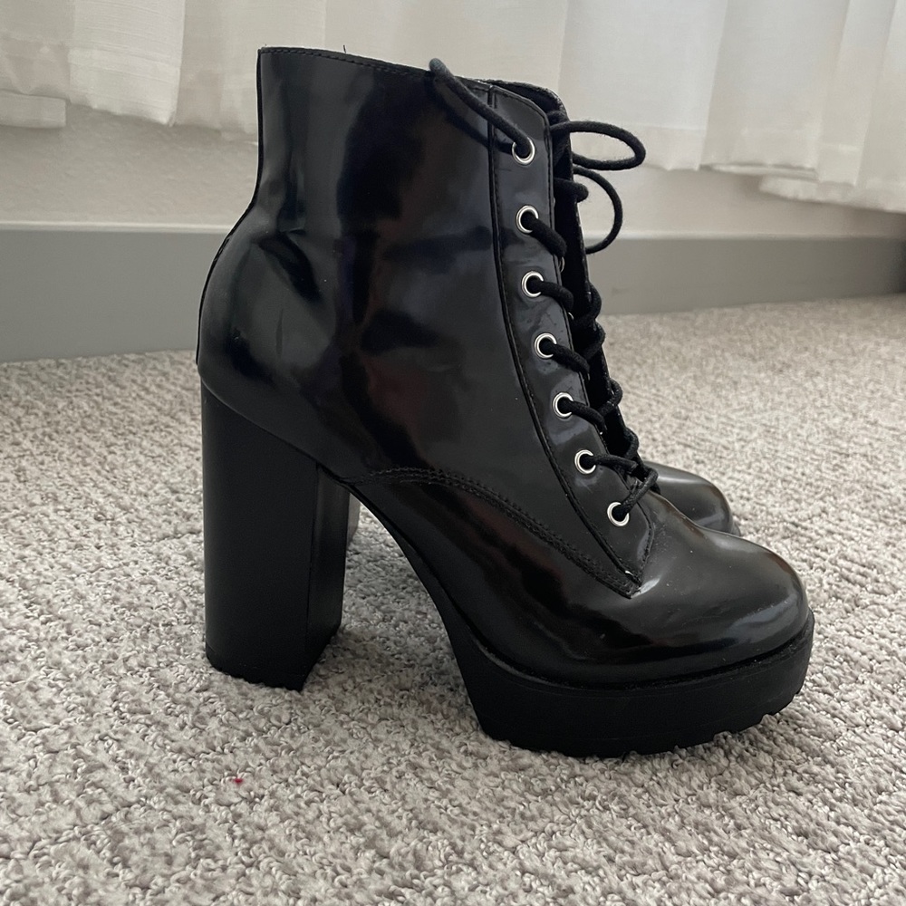 Black lace up booties